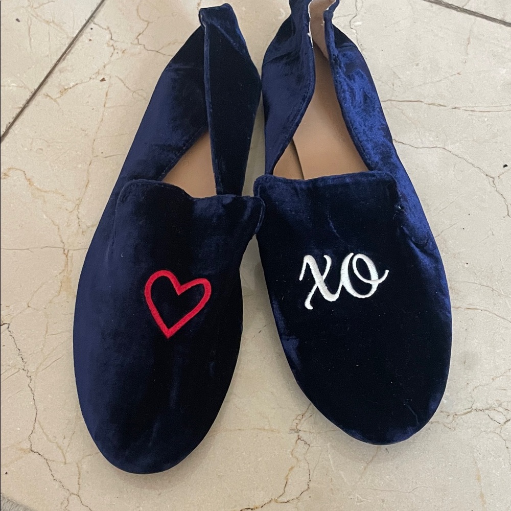 LIKE NEW Banana Republic Navy Velvet Slippers with Embroidery
